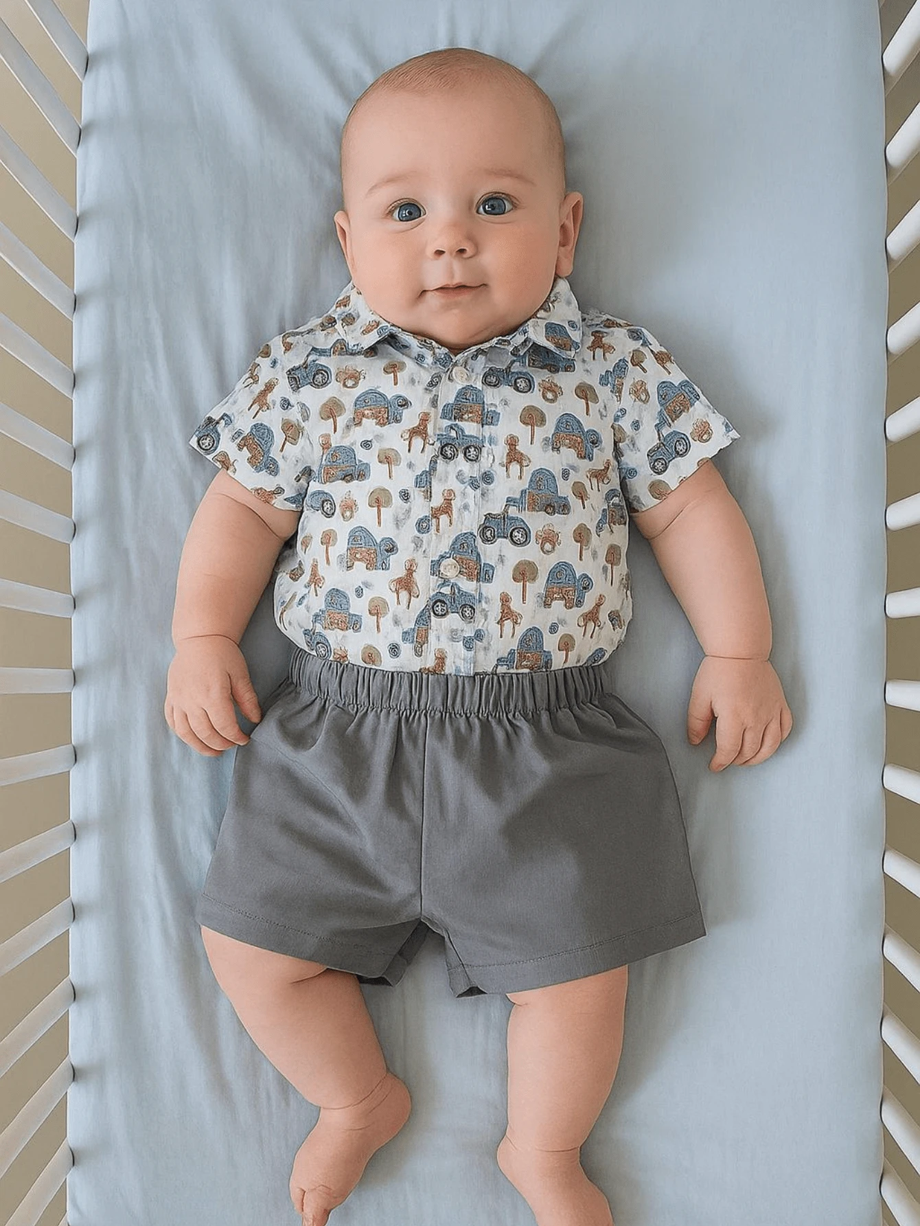 Fashion Baby Shirt Cotton Summer Clothing Set Infant Boys - 灰色 - 查看 1