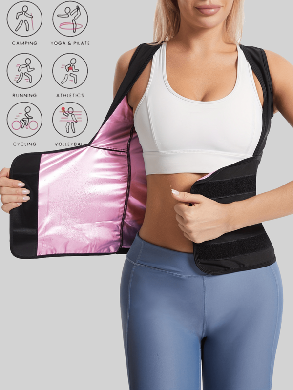 High-Waisted Women's Deeplan, Sweat Waist Trainer, Sports Bralette, Sleeveless Knit Fabric With A Round Neck, Tight Fit For Running, Yoga, Fitness, Solid Color, All Seasons.