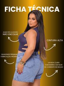 Women's Plus Size Jean Shorts Light Blue Jeans High Waist 100% Cotton - Màu xanh nhạt - Xem 9