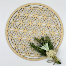 1 pieza Decoración de pared de madera Flower Power Colgante de arte de pared de madera con diseño grabado, decoración de madera Flor de la Vida, arte de pared de geometría sagrada para hogar o estudio de yoga, decoración de habitación, decoración estética de habitación, decoración de dormitorio, decoración de hogar, decoración de casa