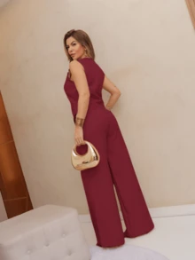 WOMEN'S VEST AND PANTS SET SP042 - 酒紅色 - 查看 2