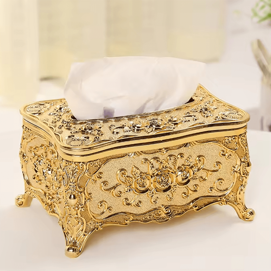 1pc Tissue Storage Box, A Retro Style Tissue Box With A Golden Lid, Suitable For Living Rooms, Bedrooms, Lobbies, Table Decoration Items, And Tissue Dust-Proof Boxes