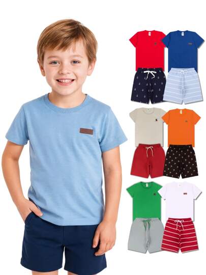 Kit Básico 10 Peças Roupa Menino Conjunto Básico Casual Bebe Lisa Verão
