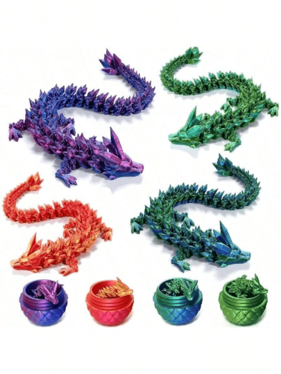 1pc 4D Printed Dragon Egg With Movable Dragon Model Inside, 3D Printed Dragon Ornament, Multi-Color Options (Red, Yellow, Blue, Green, Purple), Suitable For Teenagers, Holiday Gifts, Christmas Gifts, New Year Gifts, Birthday Gifts, Collectible Decorative Gift