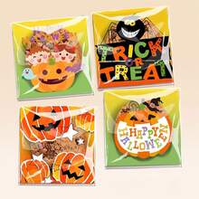 100 件万圣节派对礼品包装袋 - 不给糖就捣蛋、南瓜、鬼魂图案混合设计，非常适合派对礼物、派对礼品包装 - 彩色 - 查看 10
