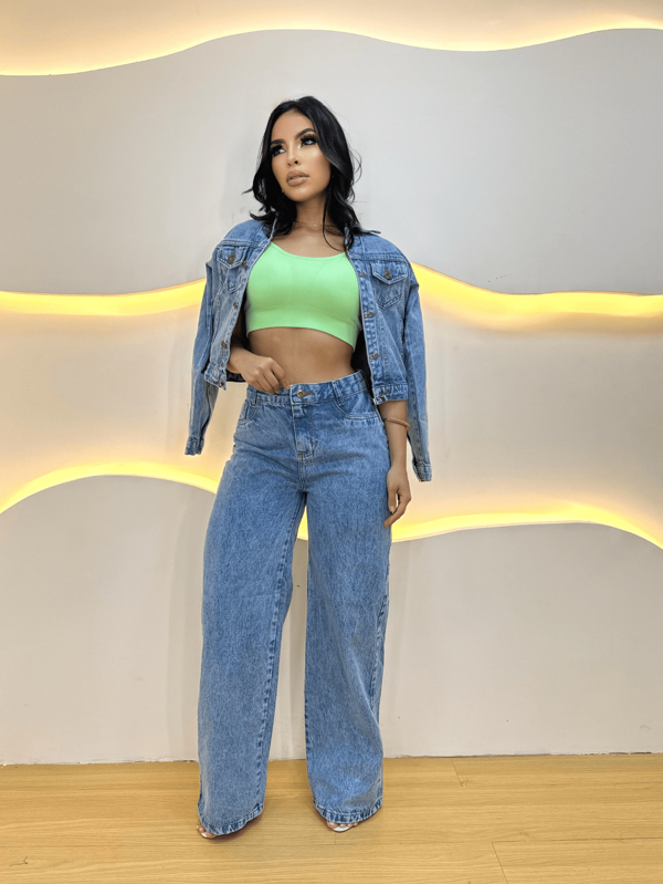 Calça jeans wide leg feminina