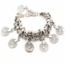 1 chiếc vòng tay xích tua rua đồng xu phong cách Bohemian cổ điển, phụ kiện trang sức tối giản dành cho phụ nữ - Màu Bạc Cổ - Xem 6