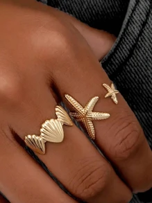 2 Stücke/Set einstellbare Seestern- & Muschelringe, personalisierte Ringe im Ozean-Resort-Stil für Frauen