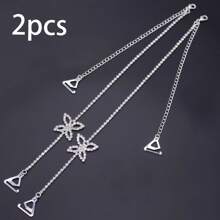 2 piezas Cadenas corporales elegantes y sencillas con mariposa, tirantes invisibles de moda y sexy, accesorios de cadena de hombro ajustable con cristales