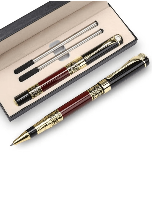 Merrystick Expert Chrome Decorated Luxury Ballpoint Pen, 0.5mm Tip, 2 Ink Refills, Elegant Pen Gift Box, Suitable For Students, Executives, Office Use (Classic Black)