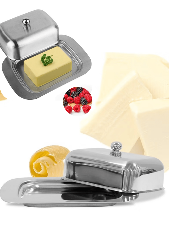 1 Stück Edelstahl Butterbehälter, Butterschale, Käseaufbewahrungsbox, europäisches und westliches Geschirr, Butter- und Käseplatte, Brotkasten, Kuchenteller, koreanischer Kuchenkasten, geeignet für Familientreffen, Treffen mit Freunden, Outdoor-Dining, Halloween, Thanksgiving, Weihnachten und Küchenutensilien, mit Deckel Butterschale, Butterbehälter.