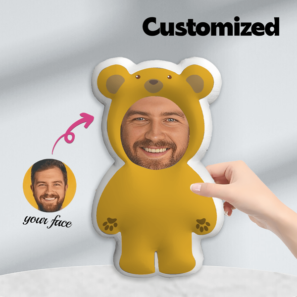 1 Customized Photo Pillow, Yellow Teddy Bear, Personalized Headrest, Companionship, Suitable For Father's Day, Mother's Day, Halloween, Christmas, Christmas Eve, Valentine's Day, Birthdays, Personalized Day, Soldier Memorial Day, Thanksgiving, Easter