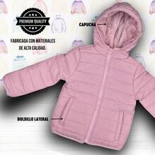 Chamara Capitonada para Niña, con capucha e interior afelpado, bolsillos laterales, temporada de lluvias, moda casual para niñas - Palo de Rosa - Ver 3