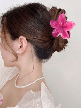 1 pieza Pinza de pelo con diseño de flores y estampado de mármol efecto tie-dye para mujer de talla grande, diseño floral dulce, accesorio de pelo casual/para viajar