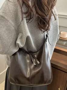 复古大容量柔软纯色女士单肩包，百搭斜挎包，手提包，女士流浪汉单肩包，大容量吊带斜挎包，手提包，休闲工作包