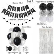 Black And Silver Happy Birthday Party Decorations,Black And White Birthday Decorations, Banner, Balloons Set, Foil Fringe Curtain, Tissue Pom Poms For Women Men, 50th Birthday Decorations, Birthday Decorations For Men Aluminum Foil Confetti Balloon - Black White Silver Party Set - View 3
