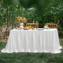 1Pc Rectangular/Round Elegant Satin Tablecloth Luxury Glossy Polyester Table Cover For Wedding, Party, Banquet Table Cover For Elegant Decor For Formal Dining Extra-Long Rectangular Table Cover Shiny Bridal Banquet Tablecloth For Reception & Party Machine Washable