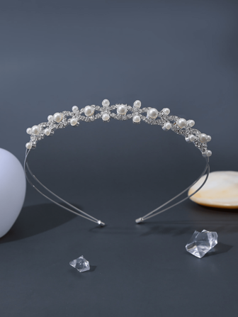 1pc Double Row Mini Pearl Bridal Headband, Elegant Wedding Accessory, Children/Adult Crown Tiara, Fashion Runway Headpiece For Party, Birthday, Christmas Event