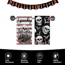 Halloween Gothic Skull Kitchen Dish Towels Set Of 2/4/6/48, Spooky Black Pumpkin Rose Flower Drying Hand Towels Baking Cooking Cloth, Stripes Spider Web Bat Holiday Home Kitchen Decoration