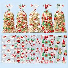 50 个圣诞糖果袋，带有圣诞老人、雪人、树木图案，透明可重复密封 PP 材料，坚固的包装适合节日派对，圣诞袜填充物，耐用且防锈 - 彩色 - 查看 1