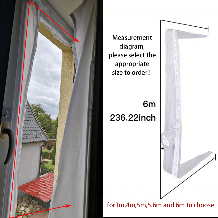 1 pièce Scellé de fenêtre de climatiseur portable, pour 3m, 4m, 5m, 5,6m et 6m. Kit de scellage de fenêtre de climatiseur portable avec effet d'étanchéité pour climatiseurs portables et sèche-linge, longueur réglable pour une installation facile pour le kit de scellage de bouche d'aération de climatiseur mobile (nouvelle mise à niveau avec ajout de manchons, meilleure étanchéité)