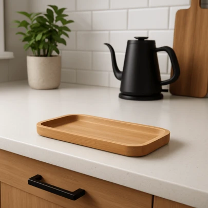 Bandeja Petisqueira Decorativa Retangular de Bambu Natural 20cm Lavabo Mesa Café Organização Multiuso