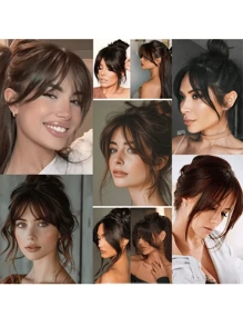 Middle Part Wispy Bangs Hair Topper, Invisible Seamless Lightweight Fluffy Hairpieces For Volume