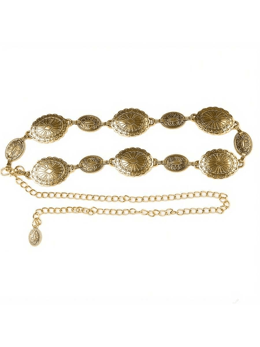 1 قطعة سلسلة/حزام خصر بشكل بيضاوي وبيضاوي صغير من الفضة والفيروز عصري