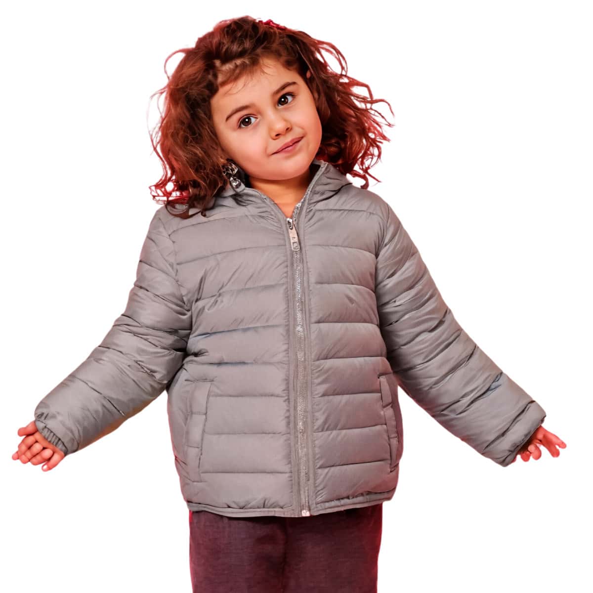 Chamara Capitonada para Niña, con capucha e interior afelpado, bolsillos laterales, temporada de lluvias, moda casual para niñas - Rosa Taupe - Ver 1
