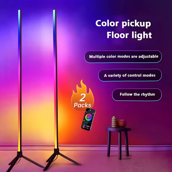 1 pièce/2 pièces Lampe de sol LED RVB intelligente - 120 cm 47,24 pouces, changement de couleur, synchronisation musicale, télécommande, alimentée par USB - parfaite pour les salles de jeu, les soirées dansantes et l'amusement familial