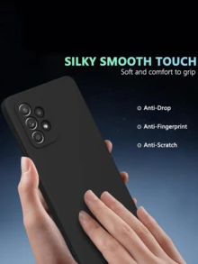 2 件适用于 Galaxy 手机壳，时尚纤薄液态硅胶全身保护套适用于 Galaxy 手机壳，黑色手机壳防指纹保护保险杠磨砂盖（黑色）