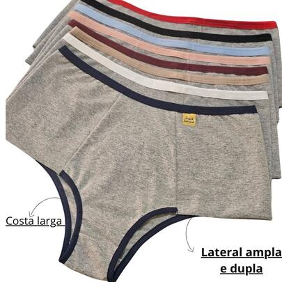 KIT 3 Calçola Algodão Plus Size Conforto Pala Dupla Cintura Alta Tangao Dia a Dia Lingerie Feminina