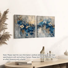 1 pièce Grande canevas d'art mural - Conception florale abstraite élégante bleue et dorée, décoration murale aquarelle moderne pour salon et chambre à coucher, décoration de chambre esthétique, affiche vintage, avec ou sans cadre, décoration de dortoir universitaire et appartement, cadeaux pour décoration murale dans l'hôtel, la maison, le salon, la chambre à coucher, la salle de bain et le bureau