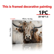 1 Stück, Hochland-Kuh Leinwanddruck, Tierkunstwerke, Poster, zum Aufhängen, perfekt für Schlafzimmer, Wohnzimmer, Küche, Flur Wanddekoration, inspirierende Wandkunst für Badezimmer, Büros, Cafés, Hotels, Heimdekoration - Leinwandmaterial (optionaler Rahmen) - Verschiedenfarbig - Übersicht 5