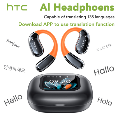 HTC HTC NE27 AI Open Wireless Earbuds With Artificial Intelligence Translation, Bt 6.0, Lcd Touchscreen, Stereo Sound, Long Life, Transparent Case, Noise Cancellation On Calls, 134 Languages Ready To Translate