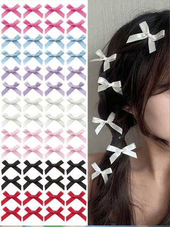 28/56 piezas Conjunto de pinzas para el cabello con lazos de cinta coloridos, elegantes barrettes de satén tipo princesa, accesorios para el cabello dulces para niñas, mini lazos para el cabello de uso diario versátil y lindo, 7 colores, pinzas de garra, pinzas para el cabello, pinzas para el cabello, pasadores para el cabello, para otoño e invierno, atuendo para mujeres