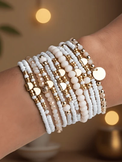 12pcs/Set Creative CCB Beaded Heart Bracelets