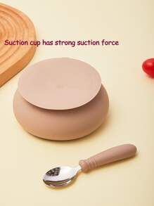 2pcs/Set Baby Stainless Steel Suction Bowl With Silicone Spoon, Anti-Fall Anti-Scald Infant Feeding Bowl, Toddler Tableware