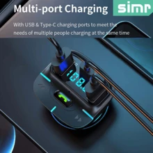 simr Super Lossless Sound BT Wireless Car MP3 Player FM Transmitter Dual USB Fast Charging PD Type-C USB One-Key Hands-Free Calling Car Audio Receiver