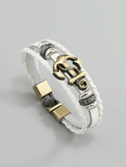 1pc Personalized Leather Woven Anchor Bracelet For Men
