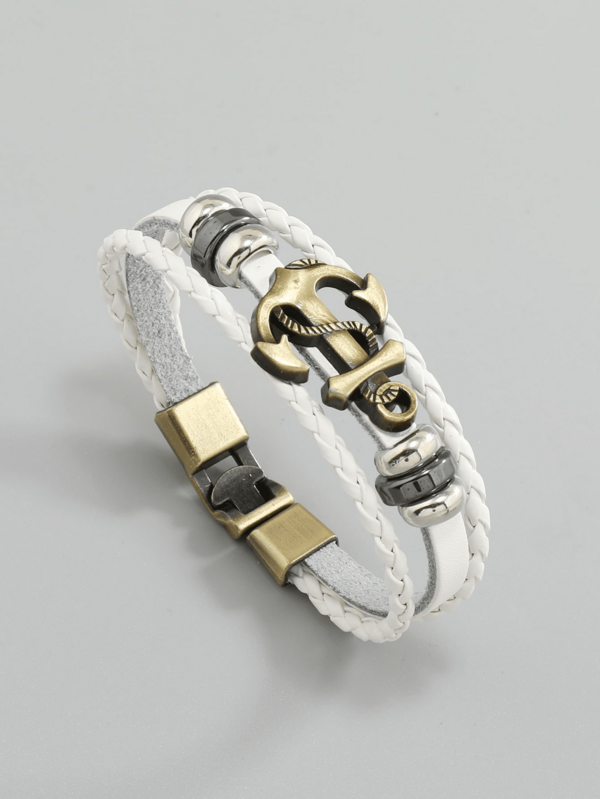 1pc Personalized Leather Woven Anchor Bracelet For Men