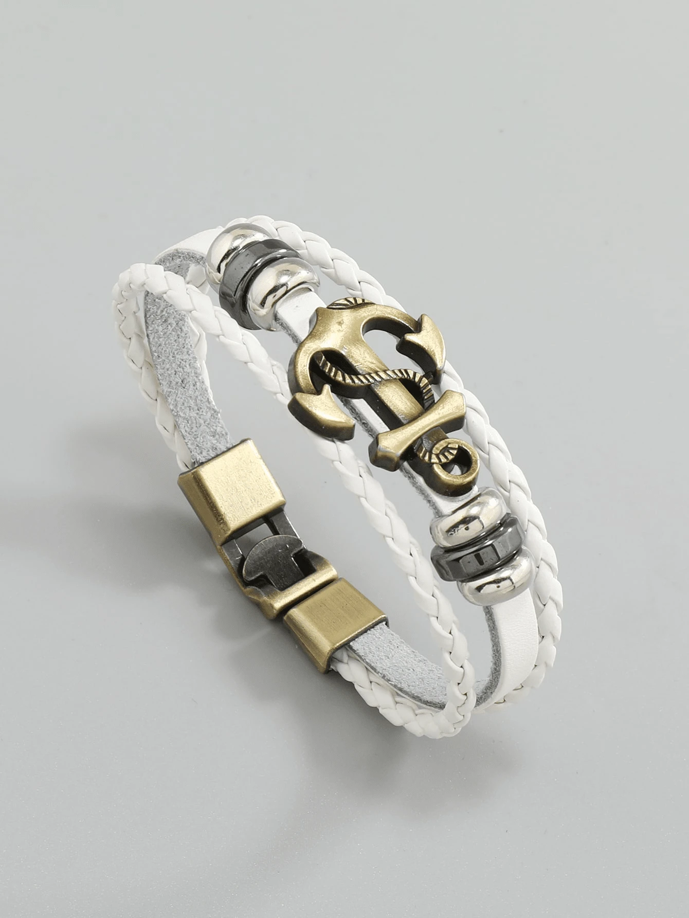 1pc Personalized Leather Woven Anchor Bracelet For Men - White - View 1