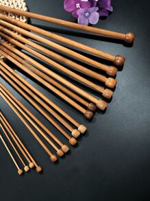 9pcs/Set, 2pcs/Pack - Bamboo Knitting Needle Set, Suitable For Beginners And Adults, 13.78 Inch Single Pointed Needles, 2-10mm Straight Knitting Needles, Wooden Needle Set, Great For Sweaters, Socks, Shawls, Scarves - Brown - View 1