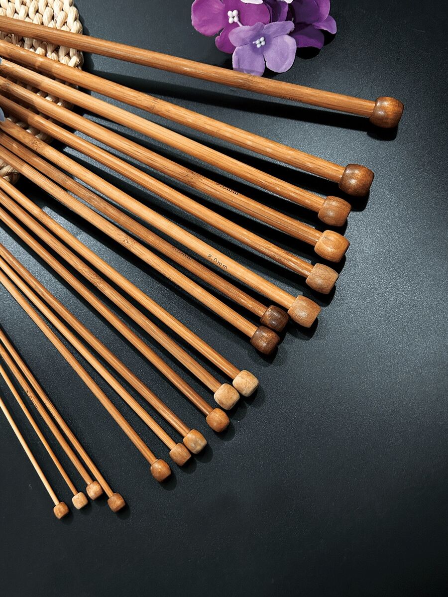 9pcs/Set, 2pcs/Pack - Bamboo Knitting Needle Set, Suitable For Beginners And Adults, 13.78 Inch Single Pointed Needles, 2-10mm Straight Knitting Needles, Wooden Needle Set, Great For Sweaters, Socks, Shawls, Scarves - Brown - View 1