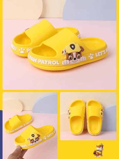 Paw Patrol Summer Slippers, Cute Cartoon Character Design, Multiple Sizes Available, Suitable For Both Adults And Children, Anti-Slip Sole, Lightweight & Soft Material, Concave Sole Design For Comfort, Vibrant Colors (Yellow), Perfect For Indoor/Outdoor Play, Beach, Pool, & Everyday Use
