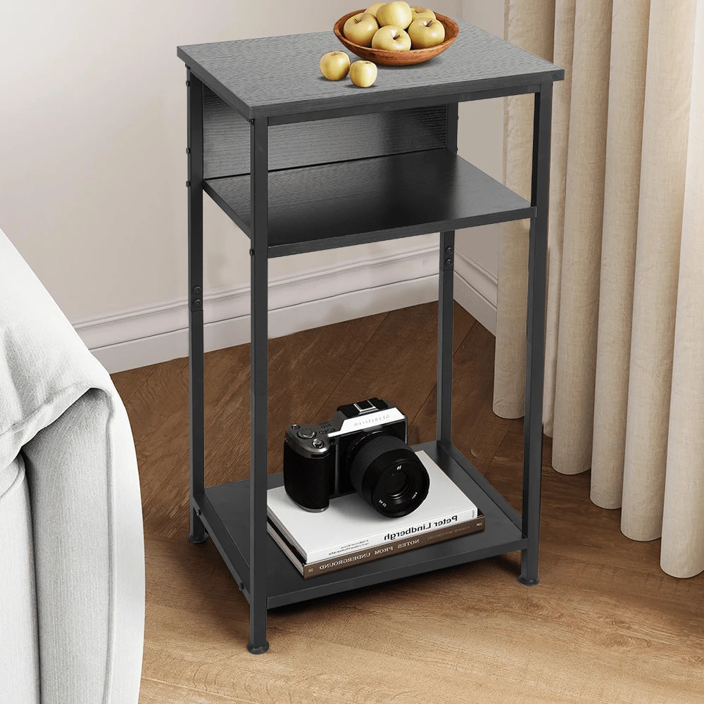 A Three-Layer Iron Frame Narrow-Edge Table With Storage Shelves, Bedroom Bedside Table, 73.5*39*29cm, 50kg Load-Bearing Capacity, Local Inventory For Shipment, Ultra-Thin Edge Table, Small In Size But Large In Capacity, Suitable For Living Room, Bedroom, Study, Kitchen And Balcony, A Great Summer Gift - Black - View 1