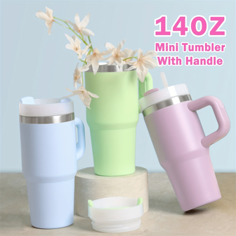1 pieza Vaso aislado al vacío de doble pared de acero inoxidable de 14 oz, mini vaso de coche multicolor, botella portátil para deportes al aire libre con pajita de plástico