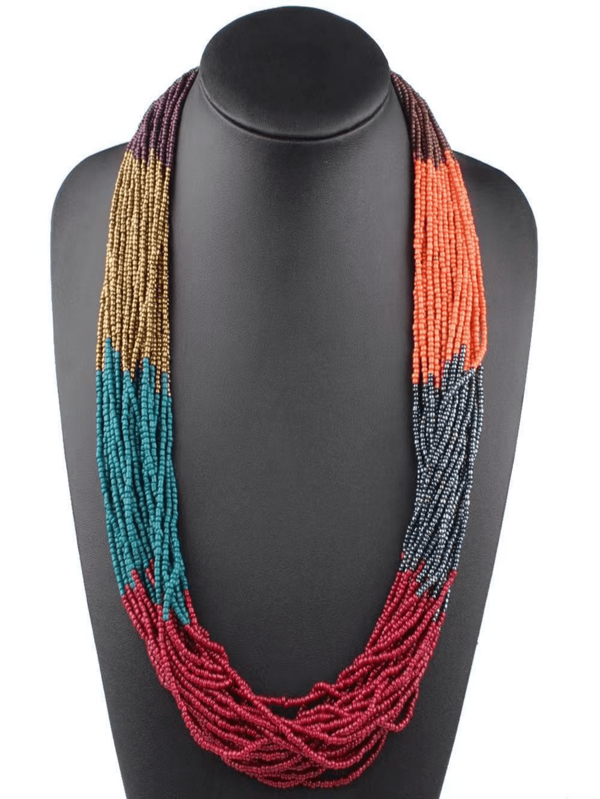 Boho Handmade Beaded Glass Rice Bead Necklace Multi-Layer Segmented Contrasting Color Beaded Necklace Design Sense Light Luxury Party Holiday Jewelry Holiday Gifts For Friends