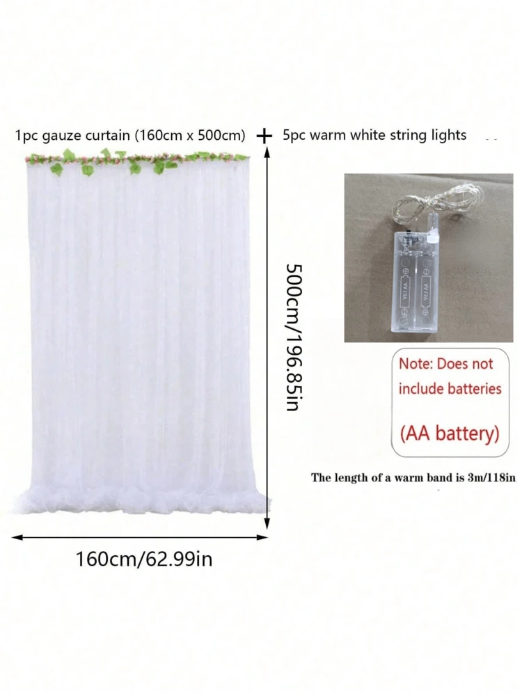 6 piezas Cortina de telón de fondo blanco transparente, cortina de voile blanca para arco de boda con luces de cadena, cortina de tul transparente de 500*160cm para decoración de arco de boda, techo, adecuada para boda, fiesta de cumpleaños, decoración del hogar, accesorios fotográficos, regreso a clases, Día de San Valentín y otras ocasiones - Blanco - Añade 8