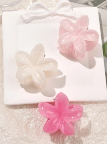 3pcs/6pcs Set Summer Marble Pattern Glossy Pink Daisy Flower Sweet Cute Small Hair Claw Bangs Clip Ponytail Holder Hair Accessories